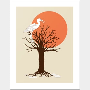 heron on the tree in the sunset Posters and Art